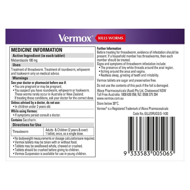 Vermox Orange Tablets 6s