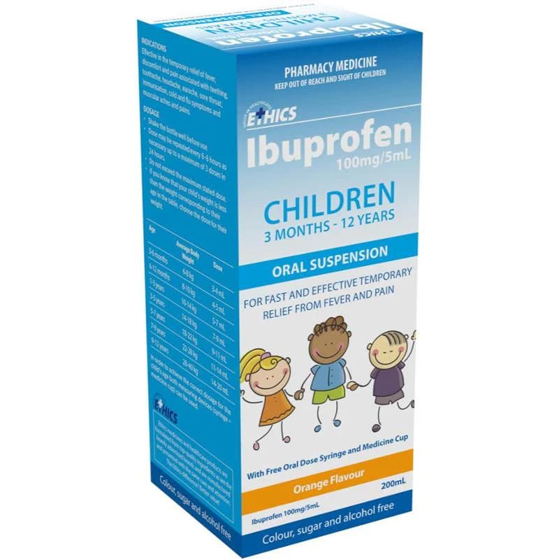 Ethics Ibuprofen 100mg/5ml Oral Suspension OTC Pack 200ml