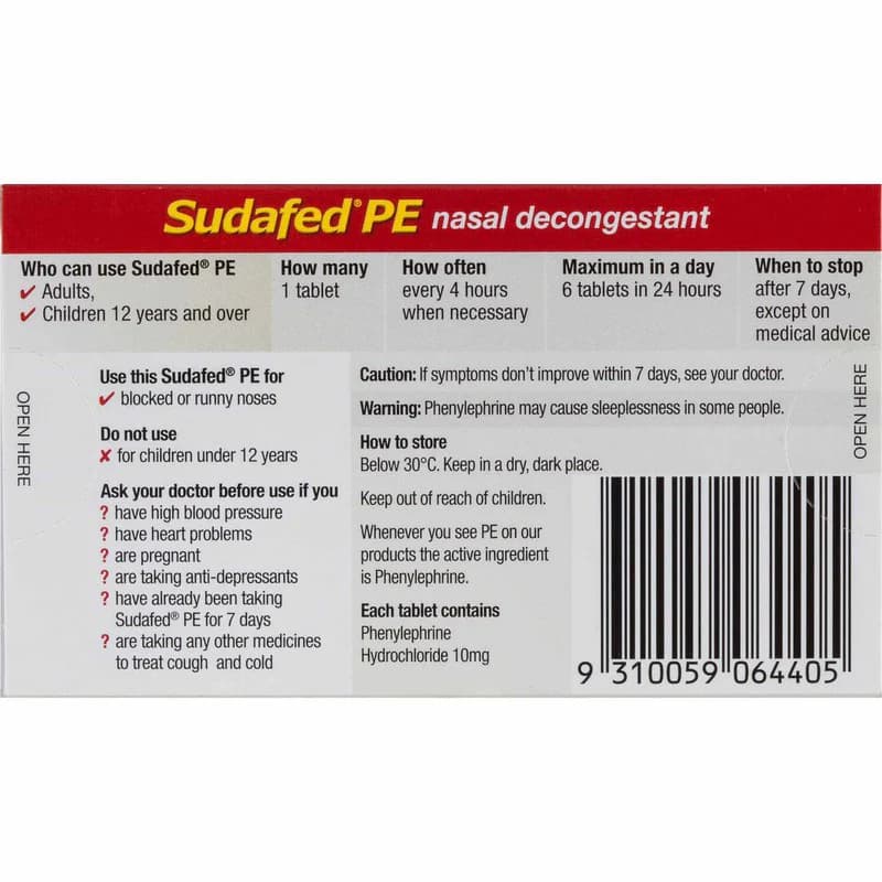 Sudafed PE Nasal Decongestant Tabs 48s
