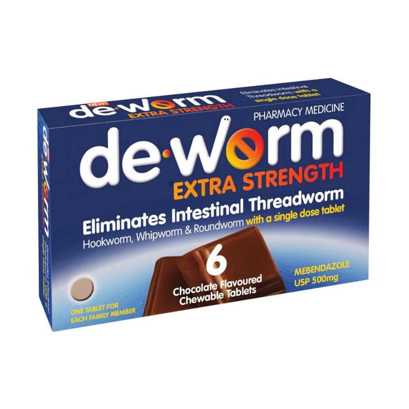De-Worm Extra Strength Chocolate Chewable Tablets 6s
